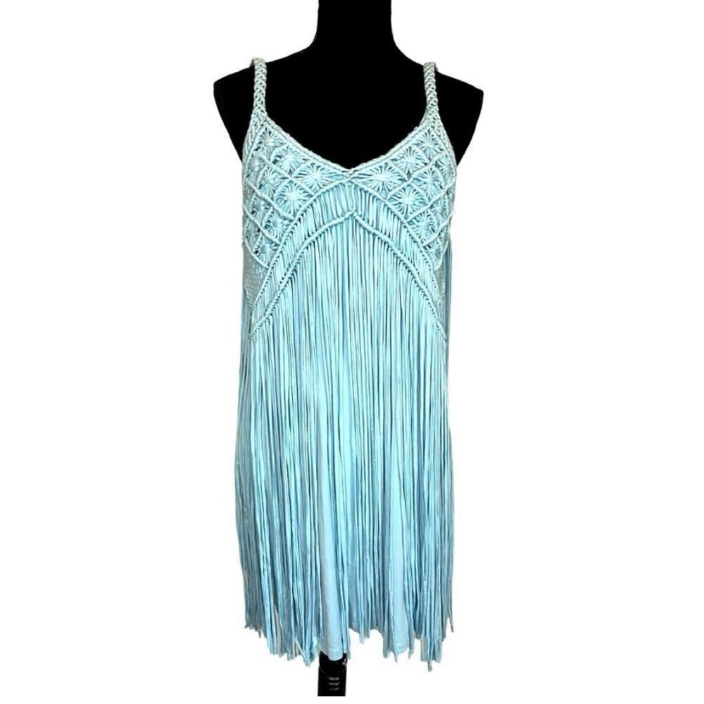 Boston Proper Blue Fringe Dress xl 16 18